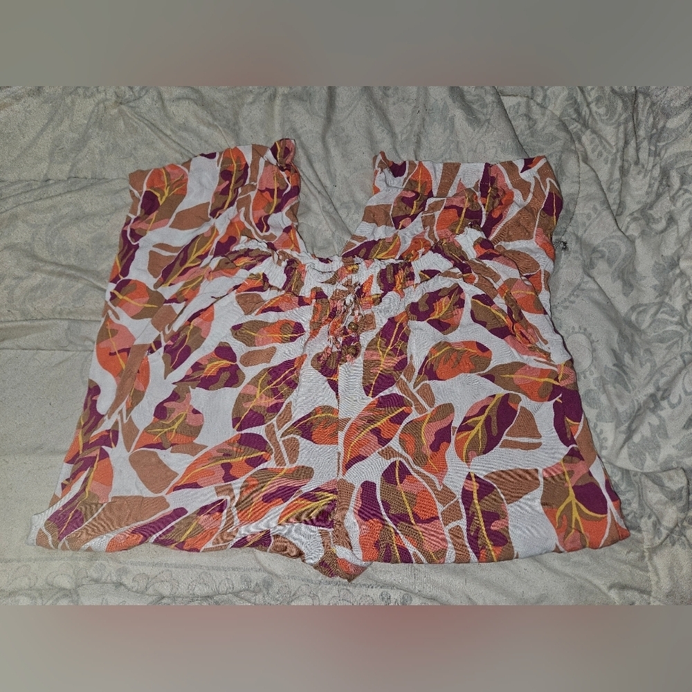 Jane And Delancey Leaf Print Multicolor Capri Pants With Pockets And Drawstring! - Picture 2 of 8